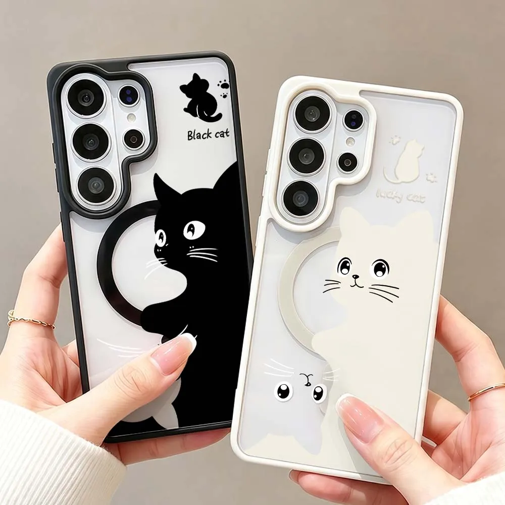 Cartoon Baby Cat Phone Case For Samsung Galaxy S26 S25 S24 S23 FE Plus Ultra Wireless Charge Magnetic Magsafe Cover