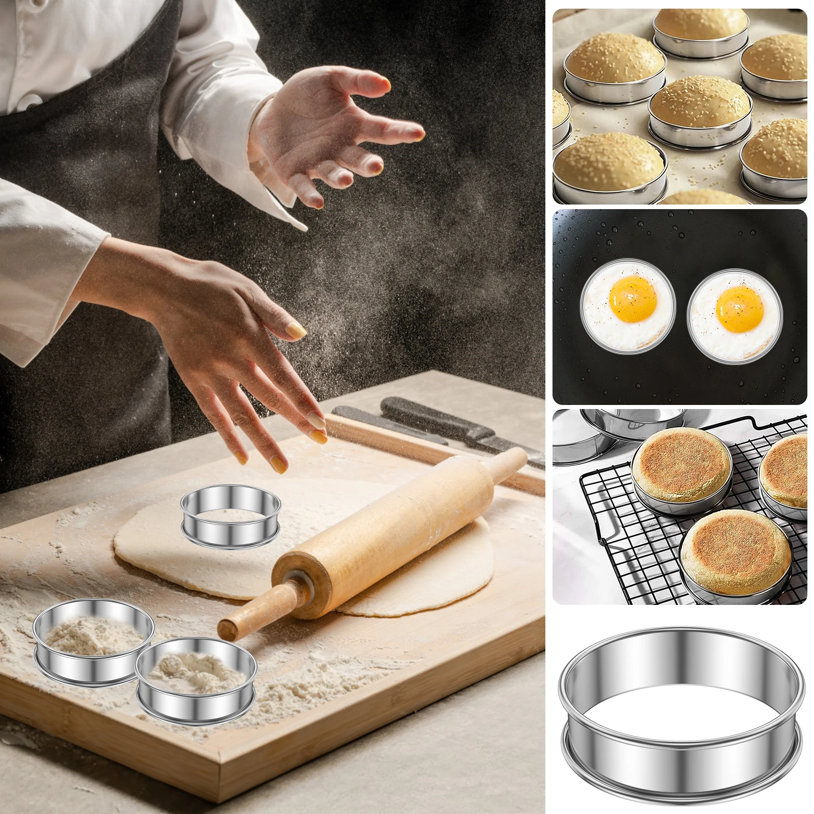 12Pcs English Muffin Rings 304 Stainless Steel Crumpet Rings Nonstick Tart Rings Double Rolled Muffin Tart Rings Crumpet Ring