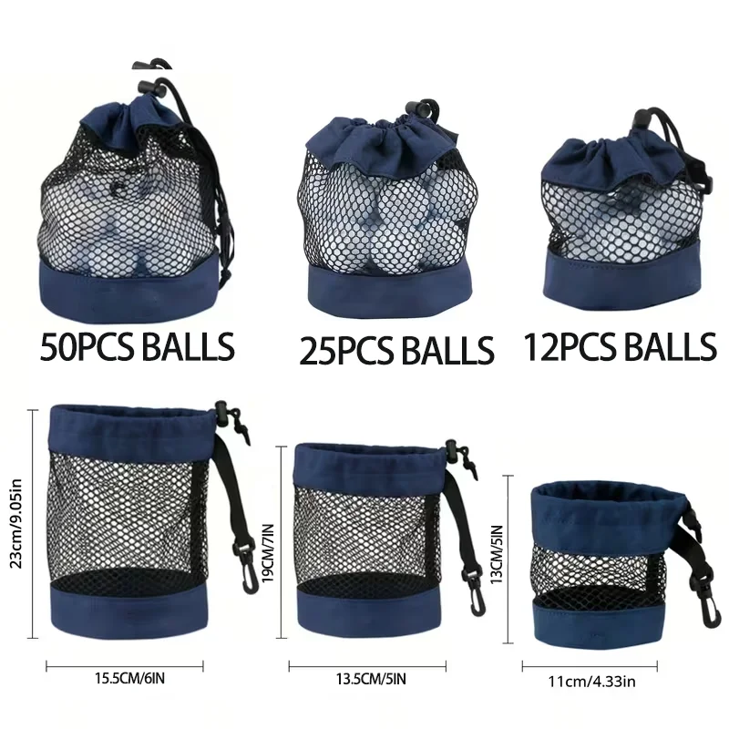 CZHIYAO Drawstring Mesh Golf Ball Storage Bag, Portable Golf Ball Carry Pouch Holds 25/50/120 Balls for Driving Range & Course
