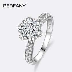 PERMANY 1-5CT Moissanite Ring S925 Pure Silver Six Claw Petal Design Bridal Eternal Ring Women's Wedding Jewelry
