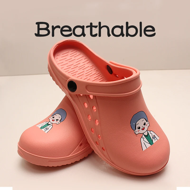 Fashionable Anti-Slip Nursing Shoes Women's Ultra-lite Strapless Clogs Chef Pet Hospital Printed Scrub Footwear Unisex X06-21