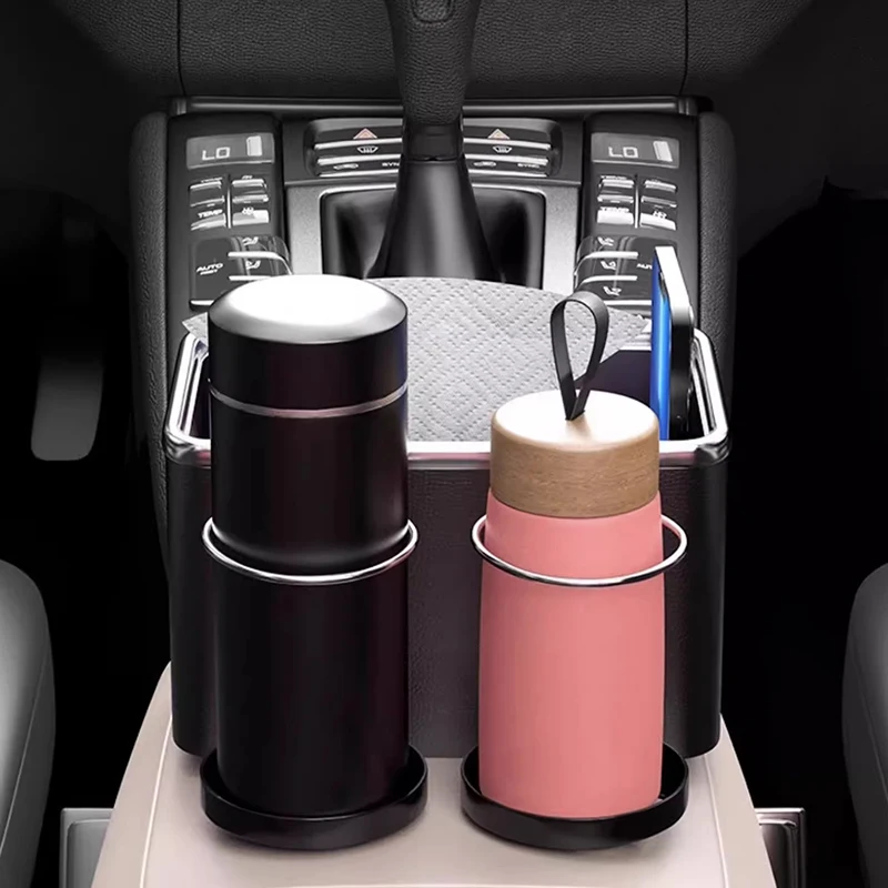 Car Armrest Storage Organizer Car Interior Storage Box Auto Armrest Storage Tissue Holder with 2 Folding Cup Holder CarAccessory