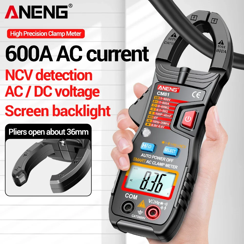 ANENG CM81 Clamp Multimeter 6000 Counts Auto Range Real‑Time Temp NCV Backlit HD Screen Data Hold Auto Shut Down Measuring Tool