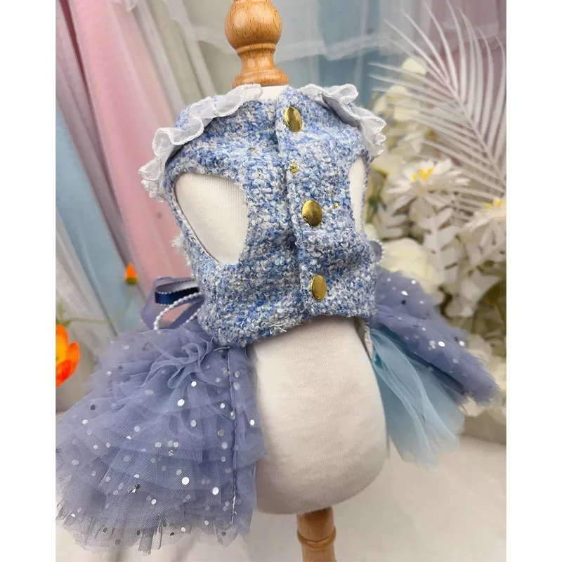 Luxury Handmade Pet Dog Clothes Fashion Cotton Thin Lace Bow Wedding Princess Dress For Small Medium Dogs Poodle Chihuahua Puppy