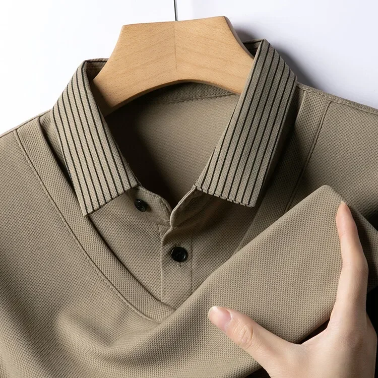 2025 Mens Daily Casual Tee Long Sleeve Sweatershirt  Pullover Tops Lapel Polo Two Fake Collar Tee