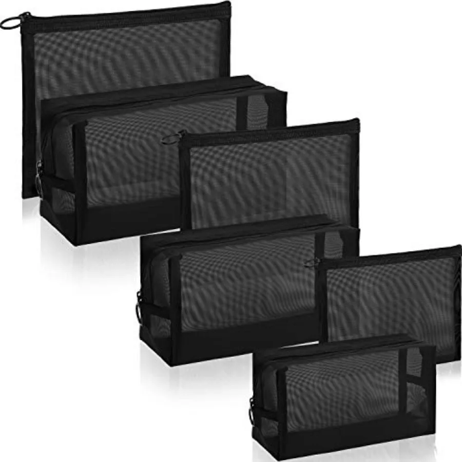 

6 Pieces Mesh Makeup Bags Mesh Cosmetic Bag Portable Travel Organizing Zipper Pouch Toiletries Makeup Pouches for Home Office T
