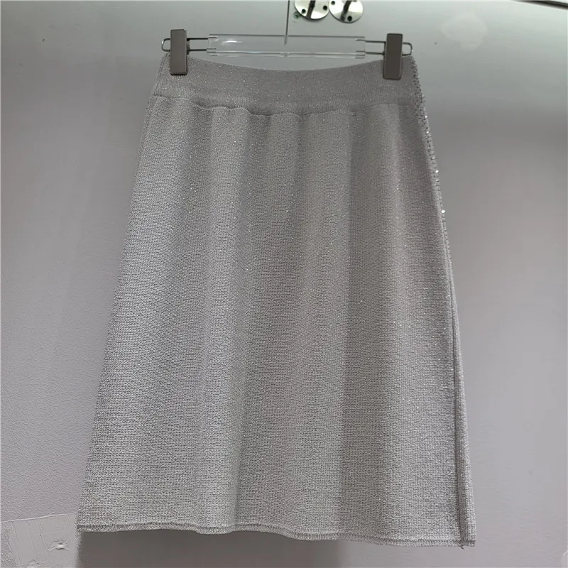 HKSH Women Skirt Elegant Fashion Solid Color Knitted Diamonds A-Line Slim High Street Trendy Ins Short Skirts Summer New HK24608