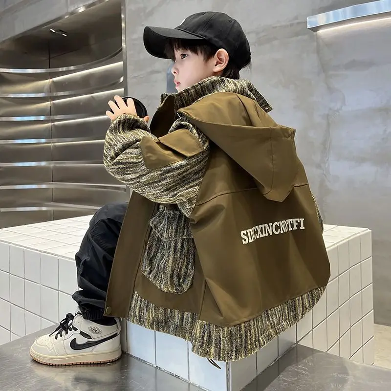 Joggers Boys Hooded Coat Spring Autumn New Korean Children Top Teen Boys Handsome Outerwear Windbreaker Jacket for 5-14Y