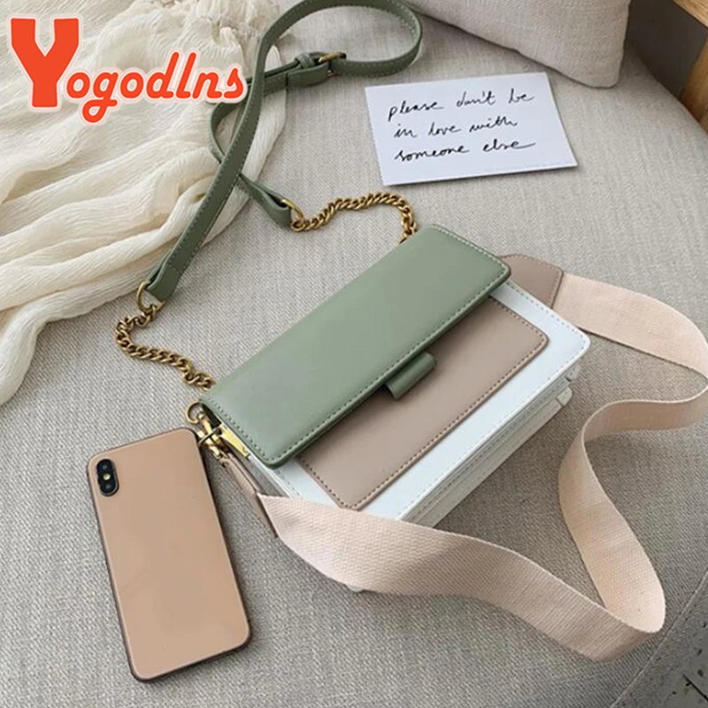 Yogodlns Contrast color Leather Crossbody Bag For Women Travel bag Fashion Simple Shoulder Bag Lady Crossbody Bag