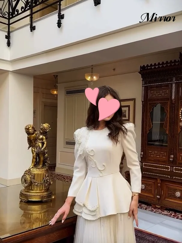 Mirror Dress Elegant Vintage Sweet Ivory Beads Pearls A-Line Ruffle Customize Formal Occasion Prom Dress Evening Party Gowns