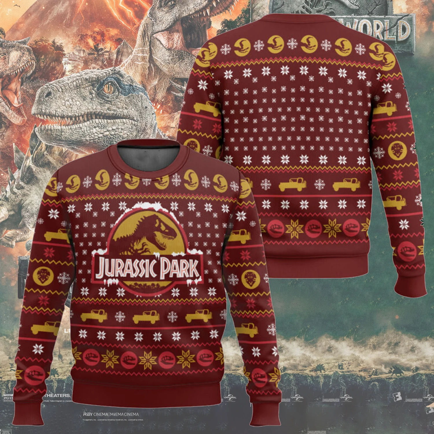 

Jurassic Park Ugly Christmas Sweater Tyrannosaurus Rex Dinosaur Pullover Size Up Winter Sweater Men's And Women's Festival Gifts