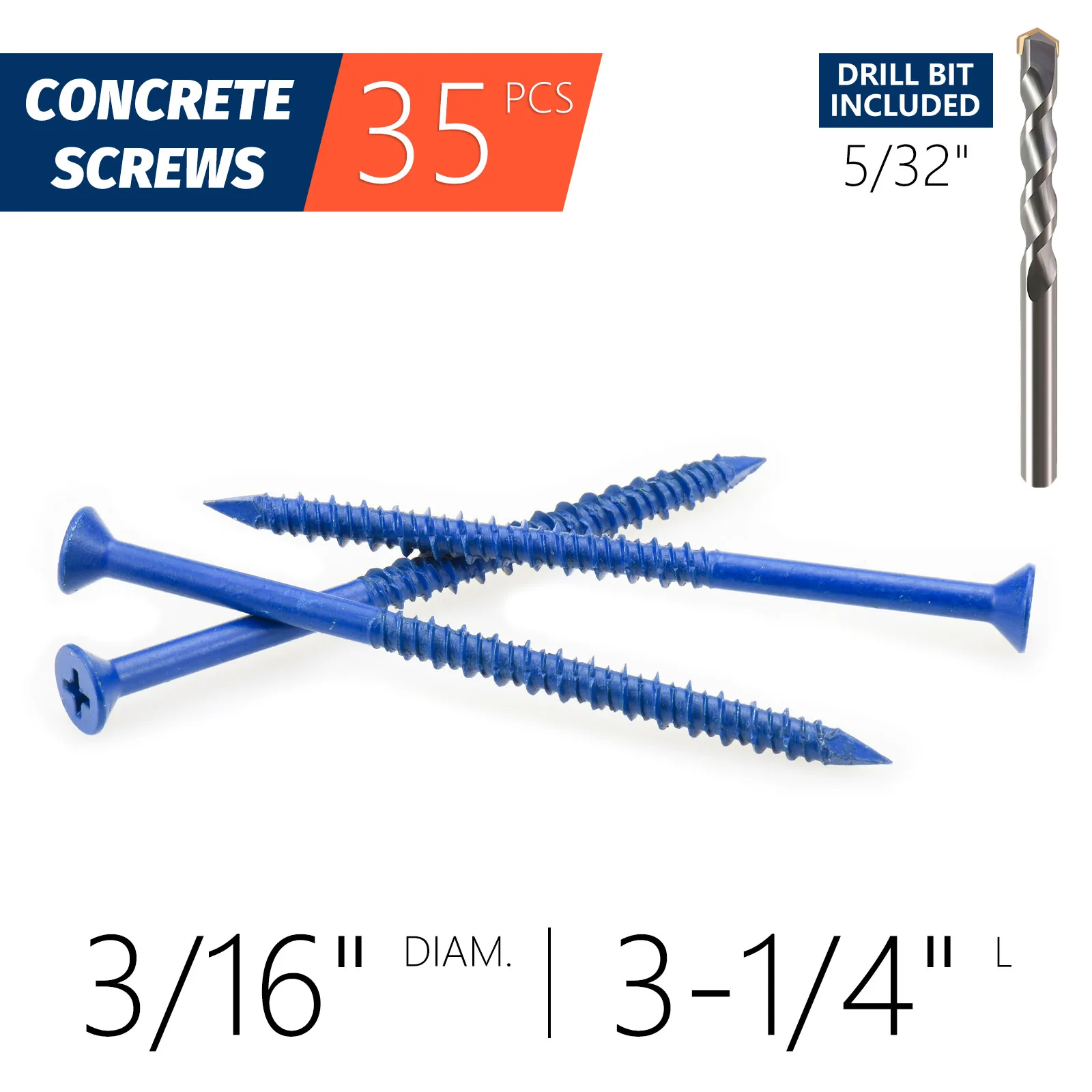 3/16" oder 1/4" Betonschraubanker, blaue Flachkopfschrauben für Mauerwerk, Ziegelblock, Zementstucks (verpackt mit Bohrer) – Detail 7