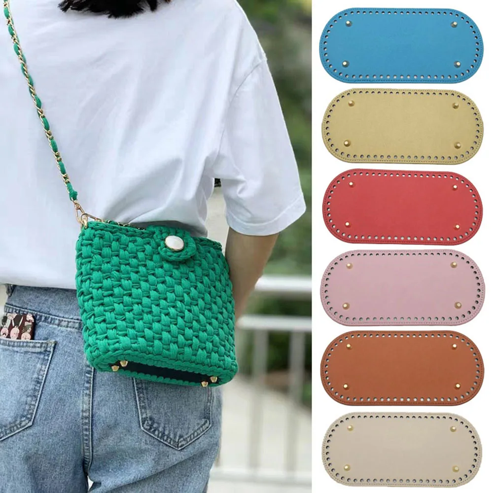 Handmade Long Oval Bottom For Knitted Bags Wear-Resistant Pu Leather Bag Base Bottom With Holes Diy Crochet Bag Accessories