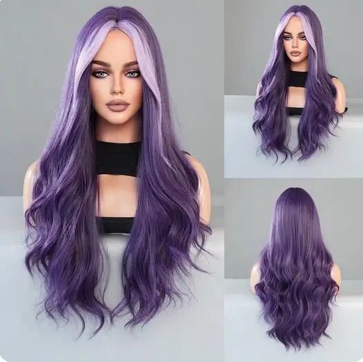 Purple Wig Big Wave Tousled Long Curls Roland Purple Synthetic Wig Full Head Covers Cosplay Wig Fashion Wigs for Women