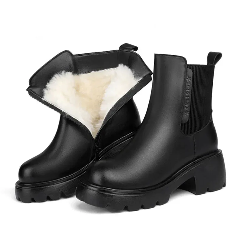 

Y.CHOICE Fashion Winter Women Ankle Boots Add Fur Black Warm Zipper Short Shoes For Women Concise Outdoor Women Ankle Boots