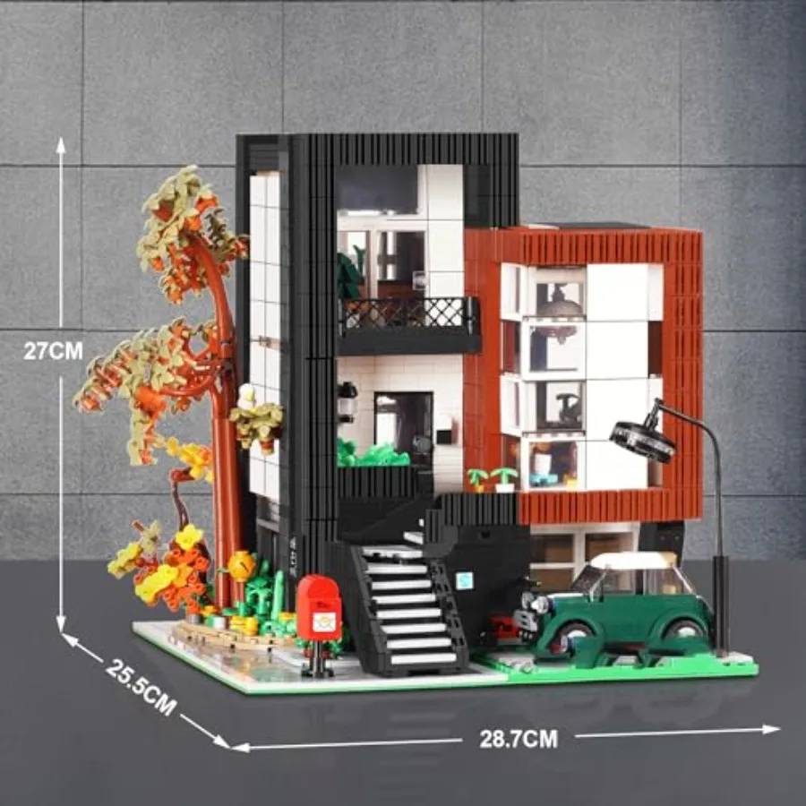 Moderne villahuisbouwpakket, 3300 stuks modulaire huisbouwstenen voor volwassenen, straatbeeld stadsgebouwen modelbouw