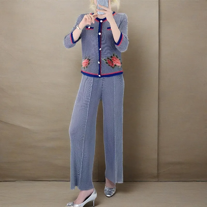 

Miyake Pleated Plus Size Pants Set Women Summer Loose Fit Trousers Oversized Y2K Clothes Trendy Pleated Cotton Outfit Clothing