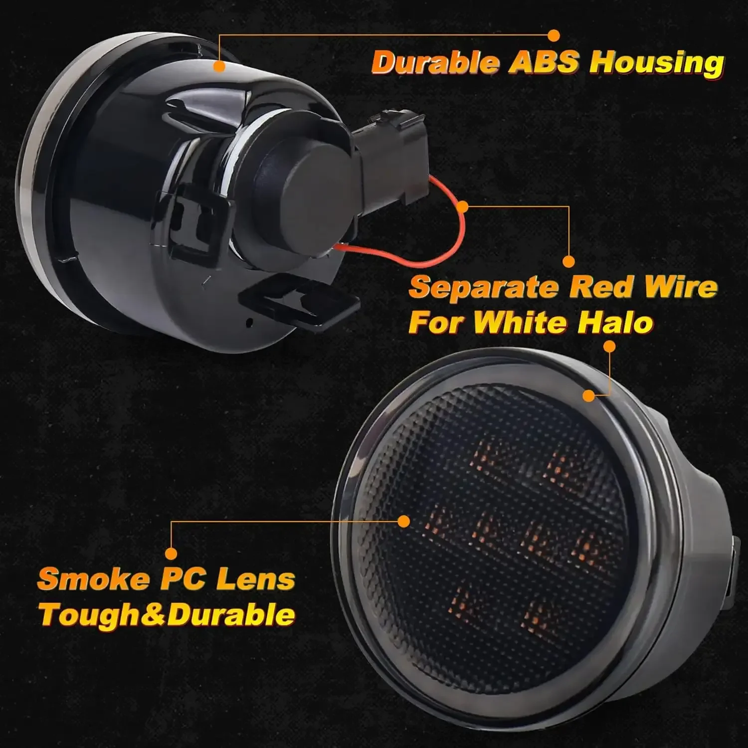 MOVOTOR JK Front Fender Turn Signal LED Lights with White Halo Smoked Lens Amber Lights for Jeep Wrangler JK