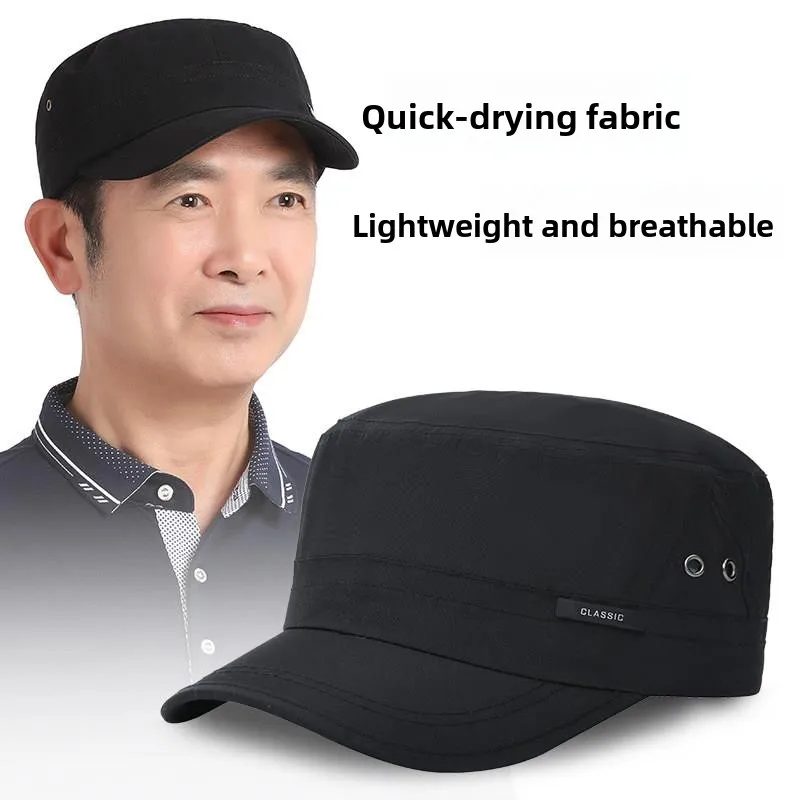 Men's Spring Autumn Quick Dry Sun Protection Flat Top Hat New Style for Middle Aged And Elderly Fathers Summer Thin Model Hat
