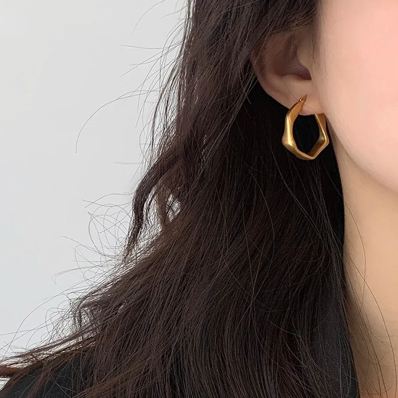 Women's Gold Color Irregular Round Hoop Earrings