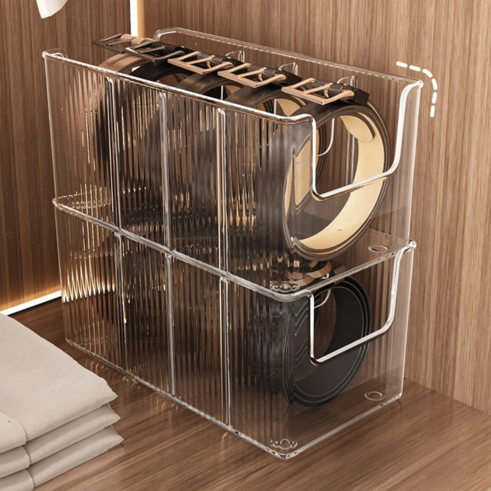 Belt Organizer Box 5 Grids Belt Storage Rack for Closet and Drawer Save Space Tie and Belt Plastic Display Case for Men Women