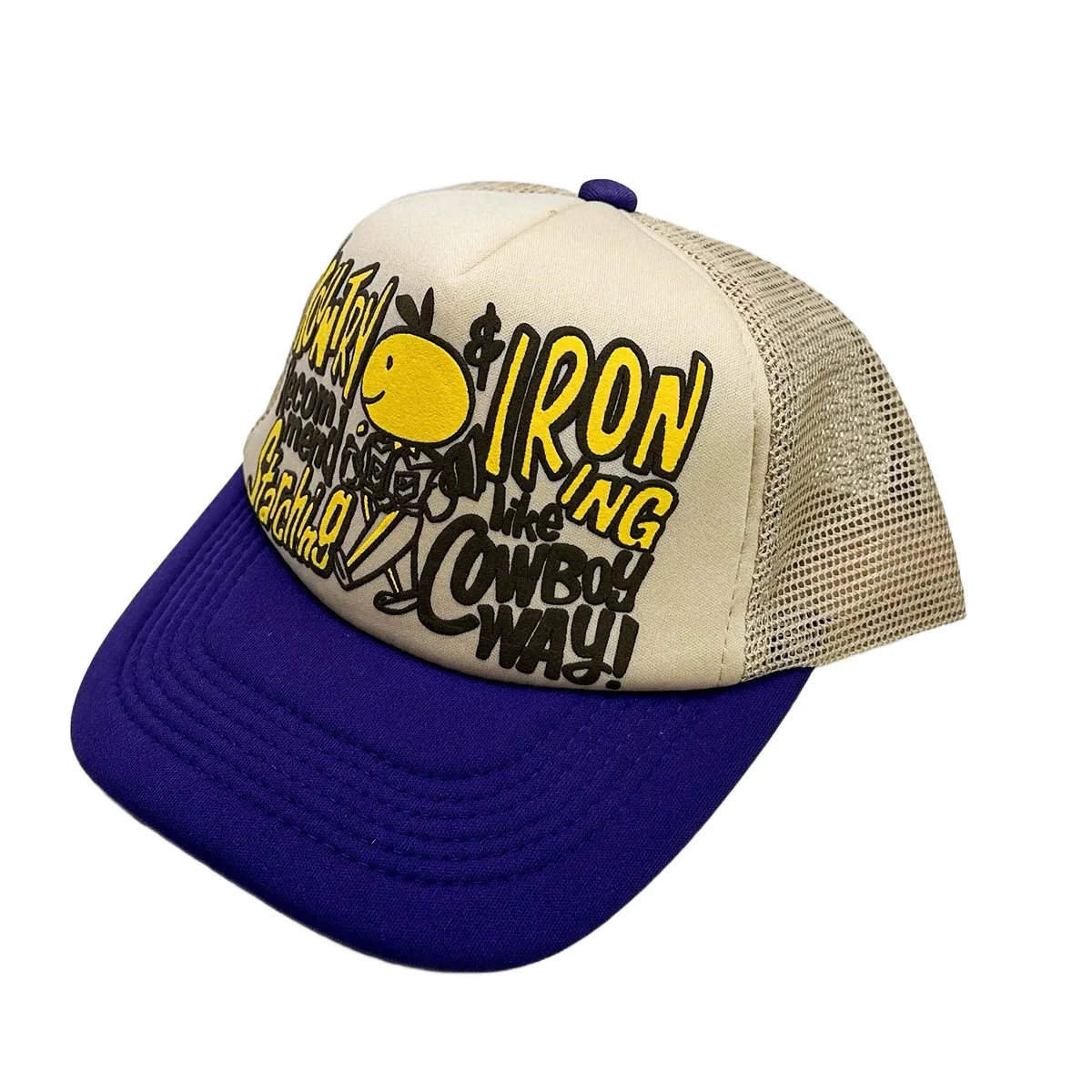 Japanese Kapital Print Smiley Letter Vintage Baseball Cap Color Block Trucker Hat