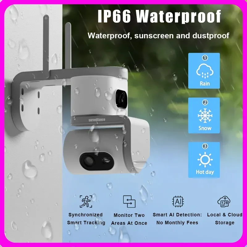 CB11 6MP WiFi Outdoor Security Camera 2 Lens 2 Screens Auto Tracking Audible Alarm Full-Color Night Vision 7/24H Recording CCTV