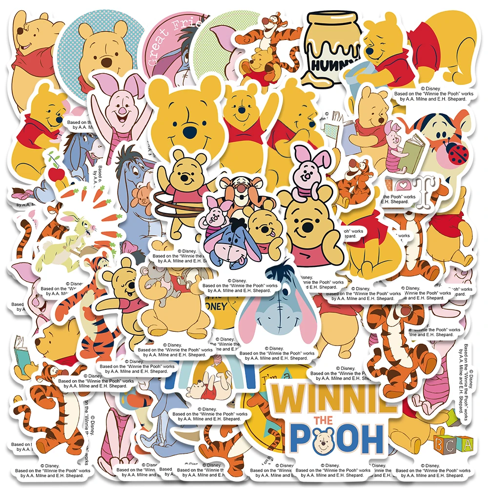 50pcs Disney Pooh Bear Piglet Tigger Stickers Cartoon Graffiti Decals For Laptop Luggage Skateboard Diary Waterproof Sticker