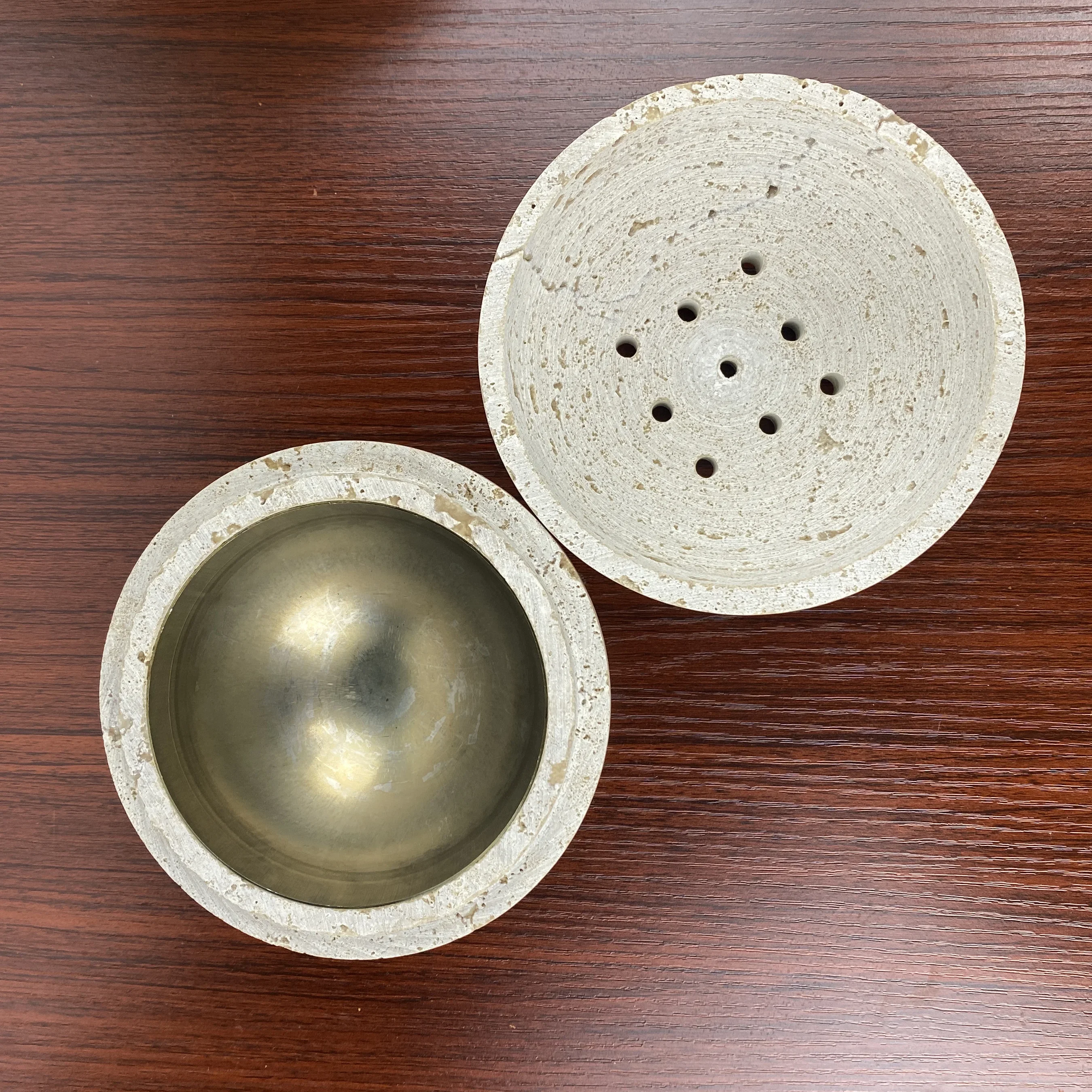 1pcs Wholesale Sphere Marble Incense Holder Natural Travertine Incense Burner with Stainless Steel Bowl