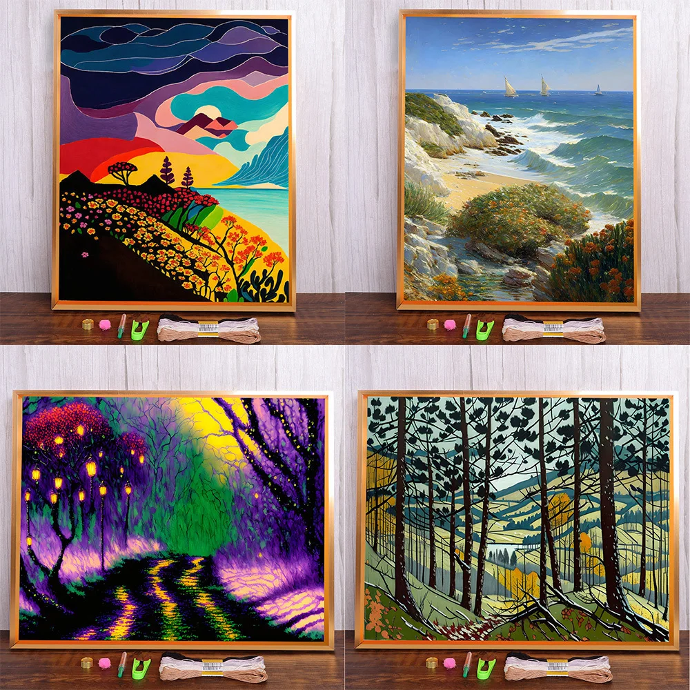 

Landscape Fantasy Nature Cross Stitch Complete Kit DIY Embroidery Handmade Sewing Hobby Painting Promotions Room Decor Stamped