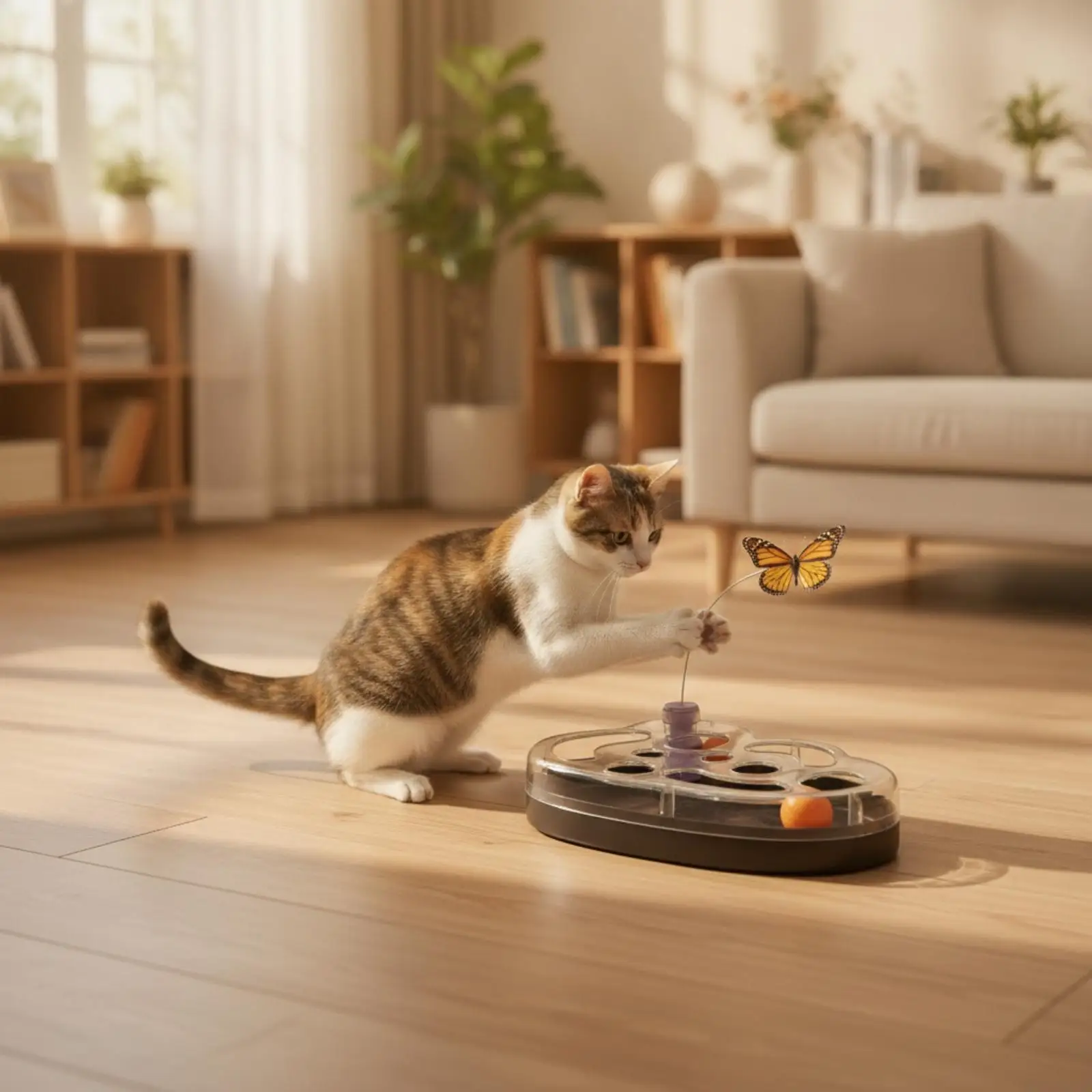 Cat Toy with Butterfly Rechargeable Cat Toy with Track Balls Electric for Indoor