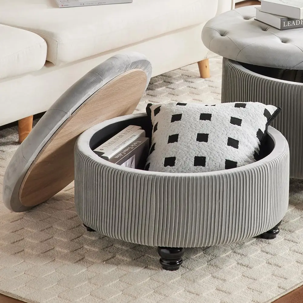 24Inch Round Storage Ottoman Coffee Table for Living Room, Customized