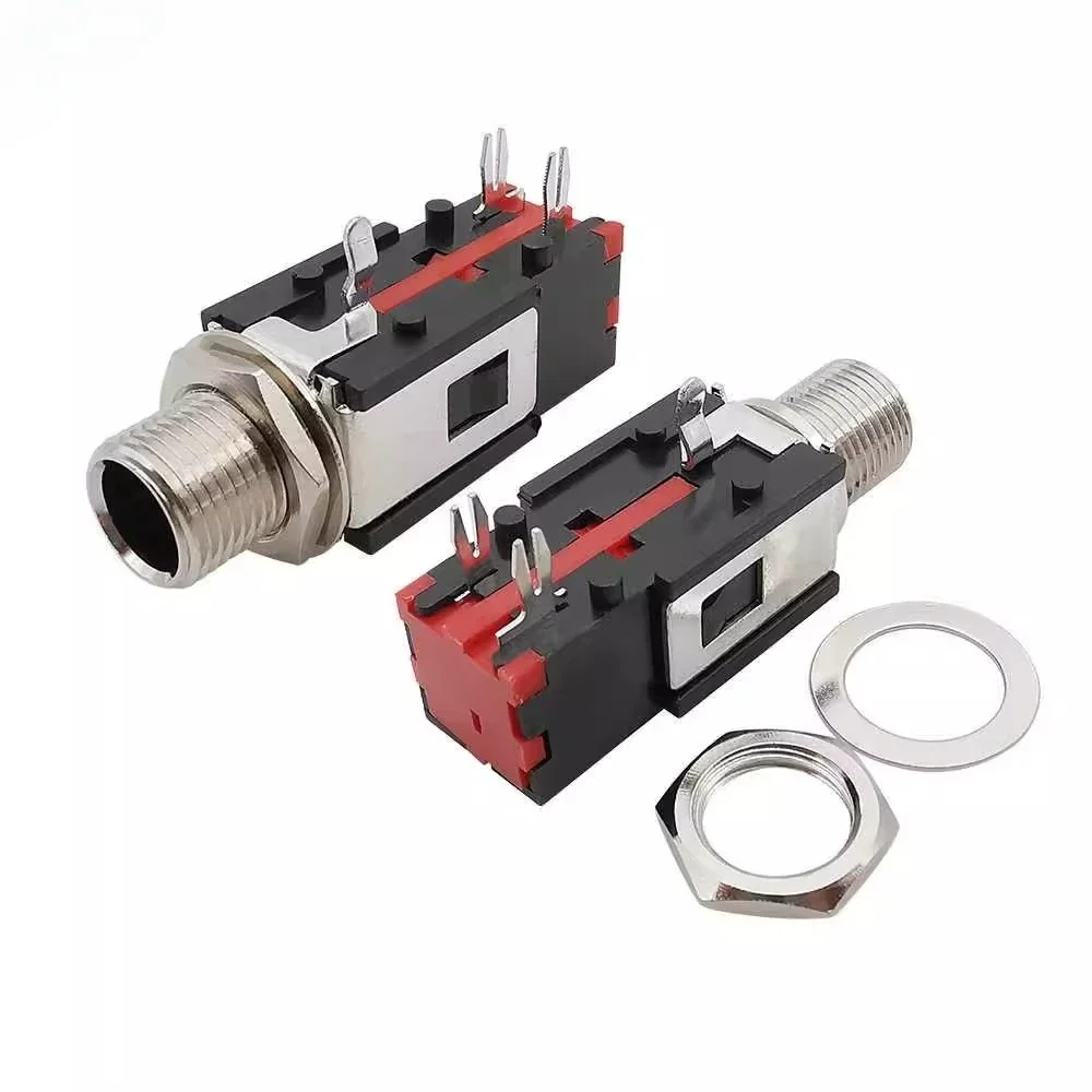 

10PCS PJ-602B Right Angle Audio Connector Thread Lock Panel Mount 1/4" 6.35 Mm Stereo Phone Jack Headphone Socket
