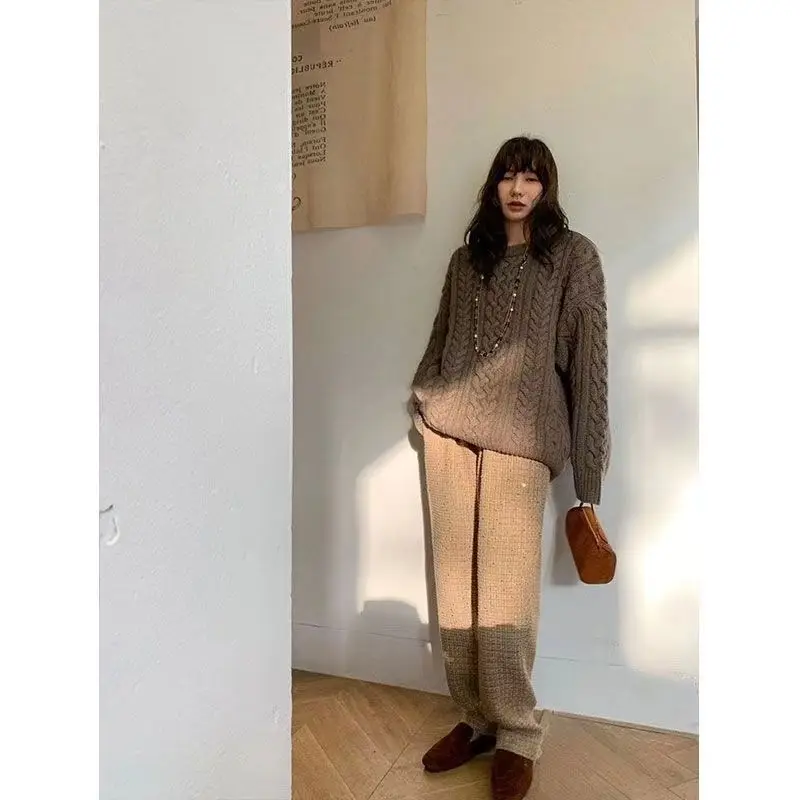 Early Autumn 2023 New Hiphop Drape Narrow Version Khaki Tweed Casual Pants for Women Autumn and Winter techwear women