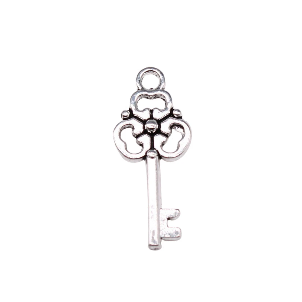 10pcs/lot 10x23mm Key Charms For Jewelry Making Antique Silver Color 0.39x0.91inch