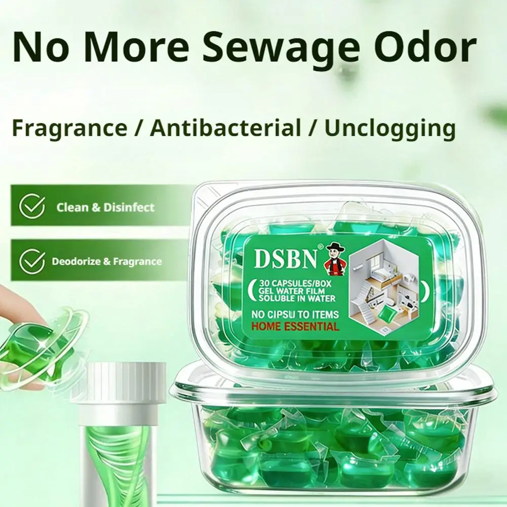 30/50Pods Sewer Deodorizing Beads, Odor Removal Sewer Cleaner Scented Gel Airs Freshener For Sinks Drains Gel For Kitchen Bathro
