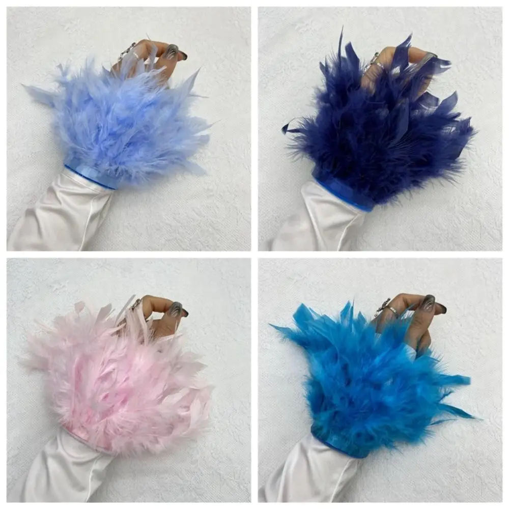 Plumas de pavo, puños de plumas de piel, pulsera con lazo para el pelo, muñequeras de plumas suaves, pulsera de plumas divertidas coloridas, círculo para Cosplay