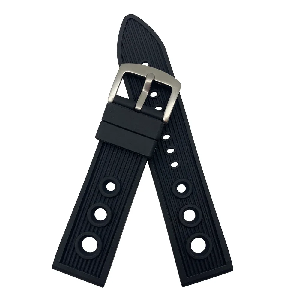 Nature Rubber 22mm Black Watchband Bracelet strap Watch band Strap