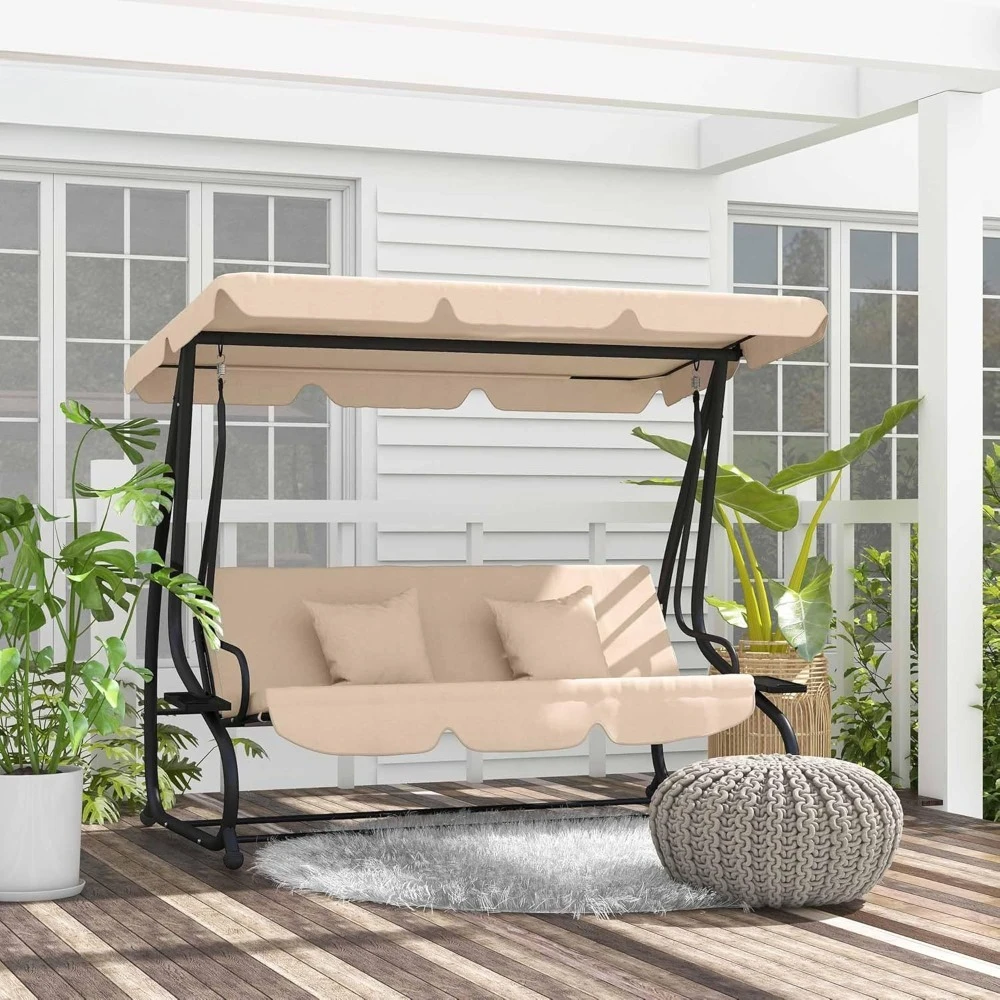 

3-Seat Outdoor Patio Swing Chair, Converting Flatbed, Outdoor Swing Glider with Adjustable Canopy, Removable, Customized