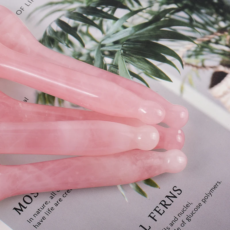 Rose Quartz Round Spoon Shaped Gua Sha Tool Face Massage Wand Head Neck Eye Acupuncture Pen Natural Stone Crystal Beauty Product