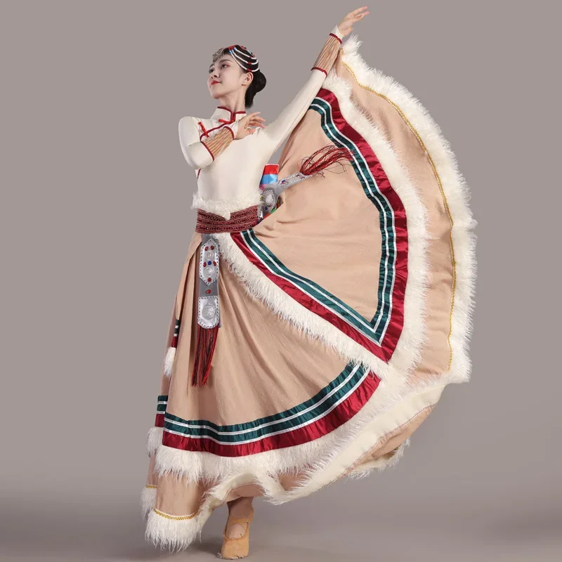 Tradycyjne tybetańskie stroje taneczne Mongolska sukienka taneczna na festiwal sceniczny Tybetański strój Długie spódnice Nowoczesna sukienka z dużym zamachem
