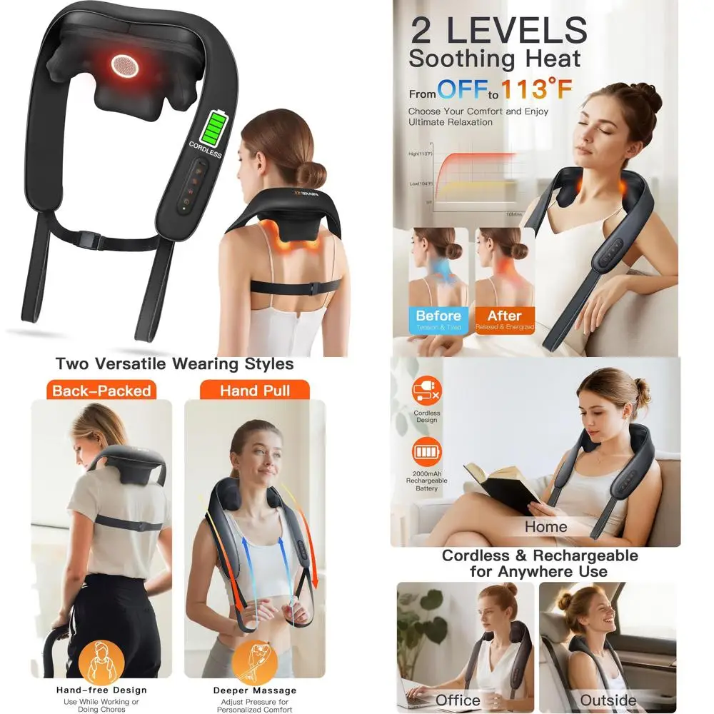 

Wireless Shiatsu Neck and Shoulder Massager with Heat for Deep Tissue Relief and Adjustable Speeds