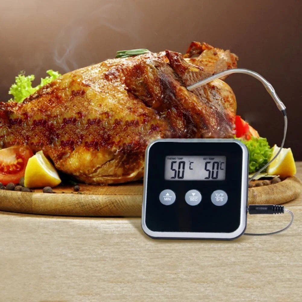 Electronic LCD Digital Food Thermometer BBQ Meat Probe Temperature Alarm Kitchen Cooking Timer