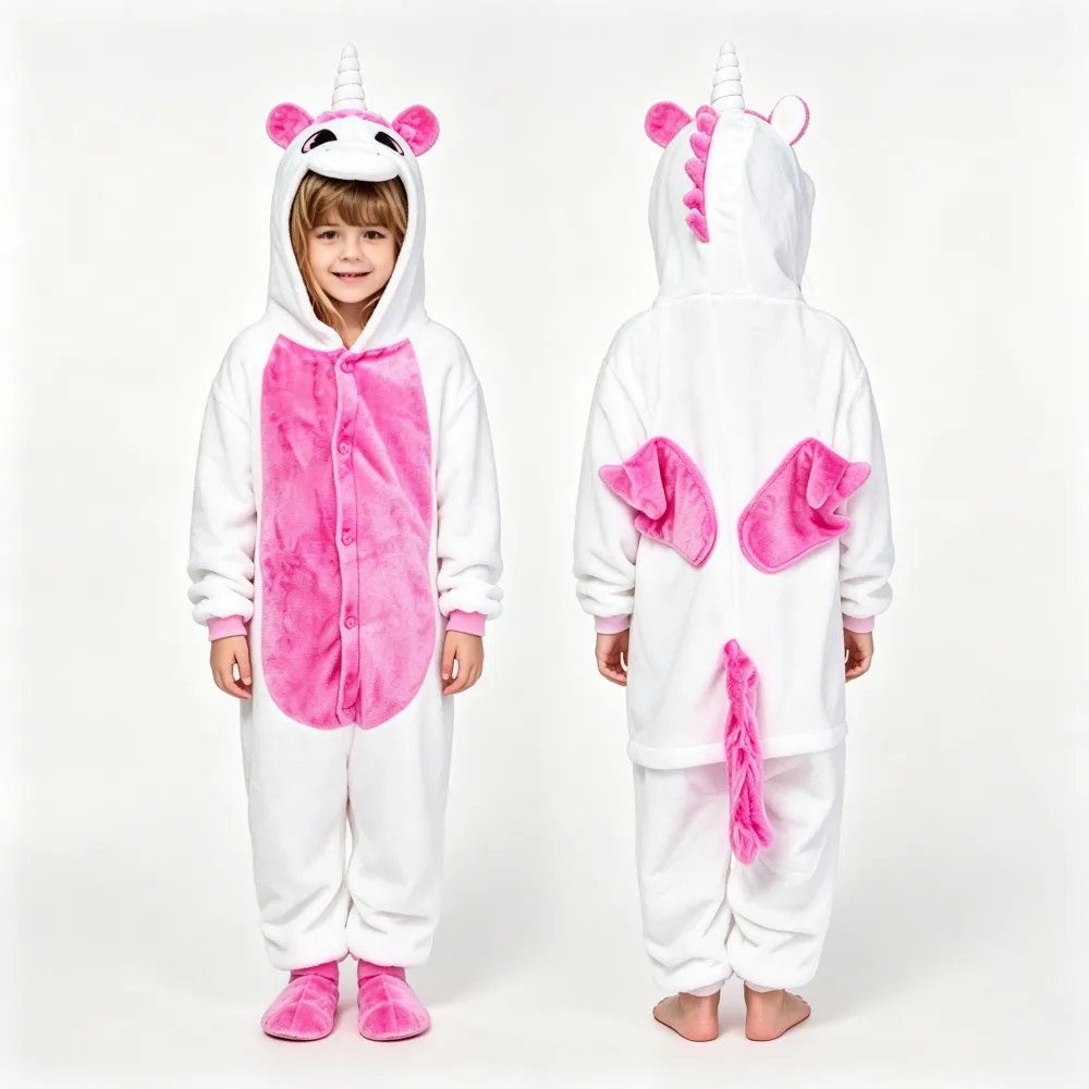 Children's Winter Warm Flannel Kigurumi Pajamas One Piece Hooded Animal Cartoon Jumpsuits Halloween Christmas Cosplay Costume