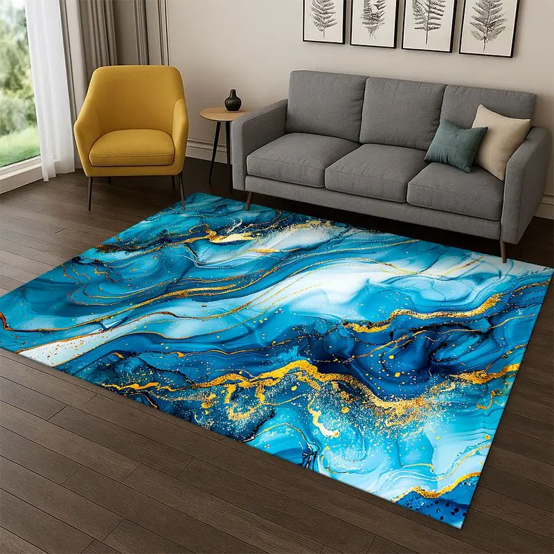 Luxurious Marble Colorful Gold Black Carpet Rug for Bedroom Living Room Sofa Playroom Doormat Home Decor,Kid Area Rug Non-slip