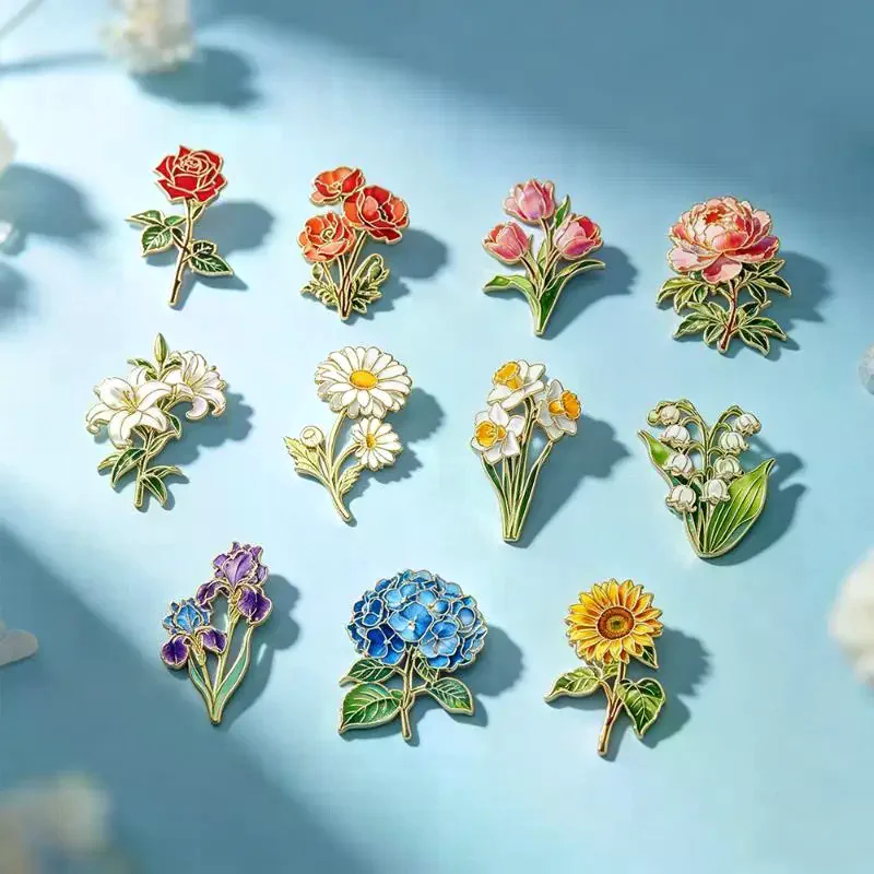 Fashion Elegant Botanical Enamel Flower Pins Assorted Plant Lapel Brooches Nature Badges For Womens Fashion Jewelry Accessories