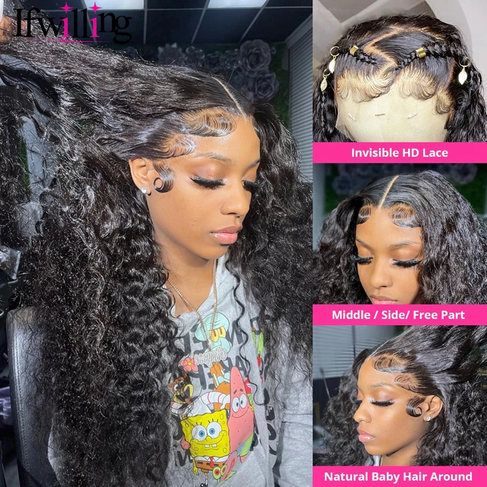 Water Wave Lace Front Wig para mulheres, perucas de cabelo humano, renda transparente, sem cola, onda profunda, 13x6, 13x4, 5x5