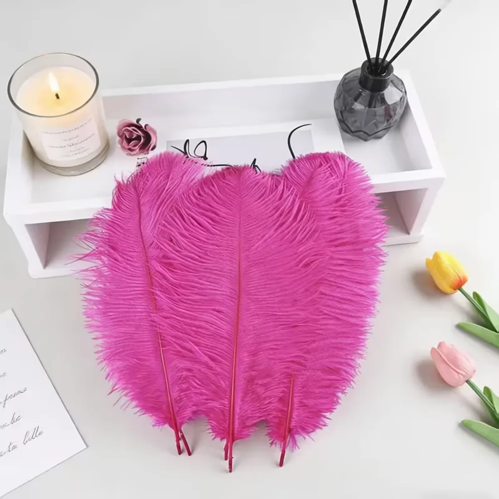 10Pcs Rose Red Ostrich Feather 15-40cm Fluffy Ostrich Feathers For Wedding Vase Arrangement Carnival Party DIY Craft Supplies