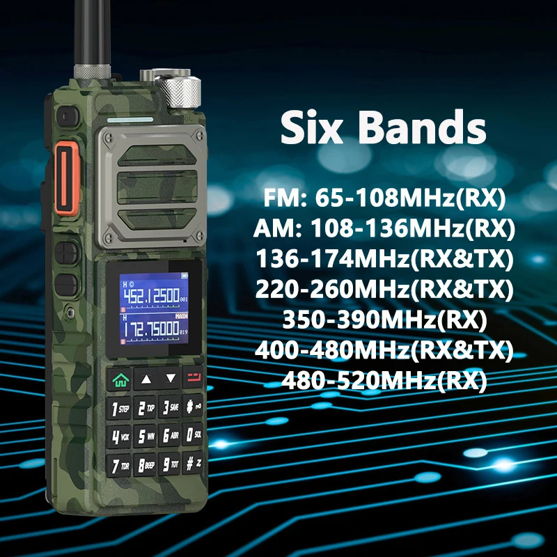 BAOFENG UV-25M 워키토키 카모 고출력 50km, 136-520MHz, 999CH C타입 충전기, 양방향 라디오 UV-25L, 6 밴드 BF-X5 프로