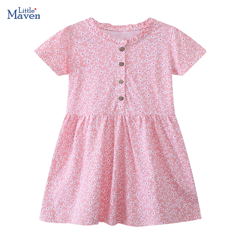 

Little maven Baby Girls 2025 New Summer Kids Clothes Children's Clothing Cotton Cartoon Flowers Dresses New Year Gifts